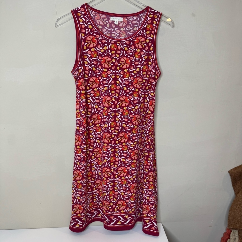 Max Studio Red Pink Printed Stretch Shift Dress Sz small